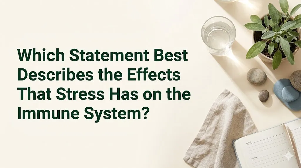 Calm flat-lay editorial image with bold text describing the effects that stress has on the immune system