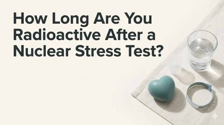 How long are you radioactive after a nuclear stress test informational banner with water glass and heart prop