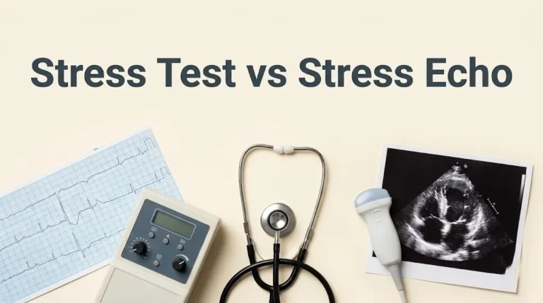 An ultrasound probe with an echo image on cream background, illustrating the article what is the difference between stress test and stress echo.