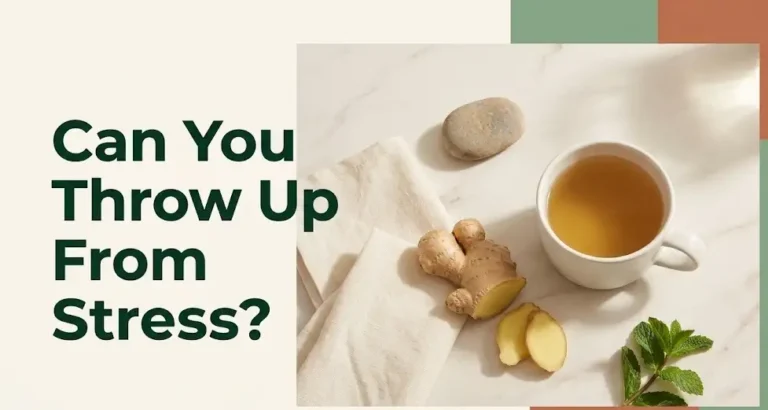 Editorial hero image for can you throw up from stress showing ginger tea, peppermint, and calming objects on marble