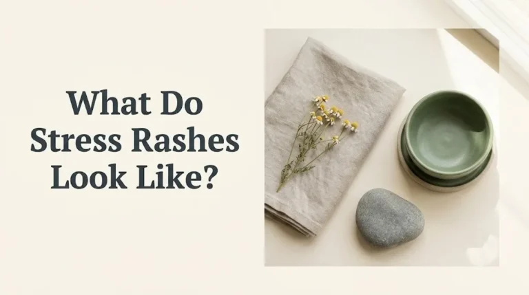 What do stress rashes look like article hero banner with headline text and calming dermatology.