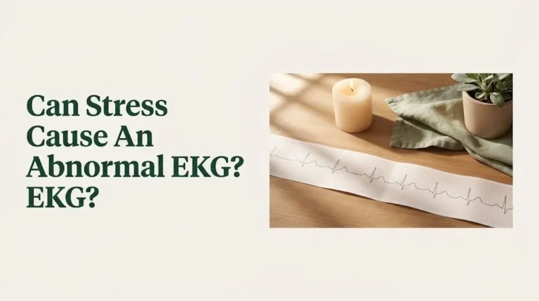 Calm flat-lay illustrating whether stress can cause an abnormal EKG, with waveform and candle.