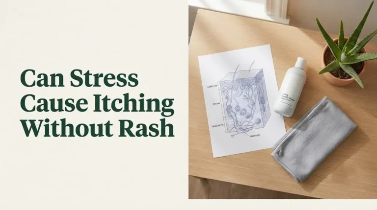 Can stress cause itching without rash article hero image with skin diagram showing nerve endings and cooling relief products.