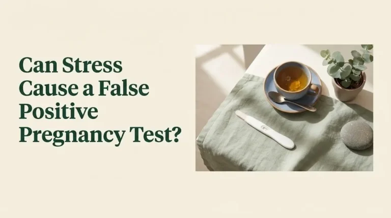 Flat-lay photo illustrating whether stress can cause a false positive pregnancy test result.