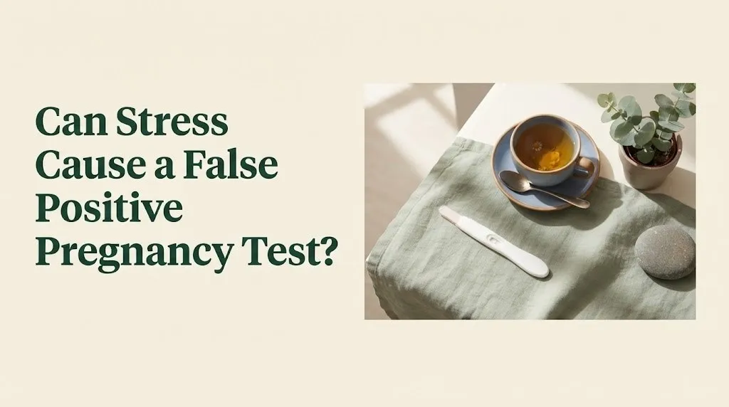 Flat-lay photo illustrating whether stress can cause a false positive pregnancy test result.